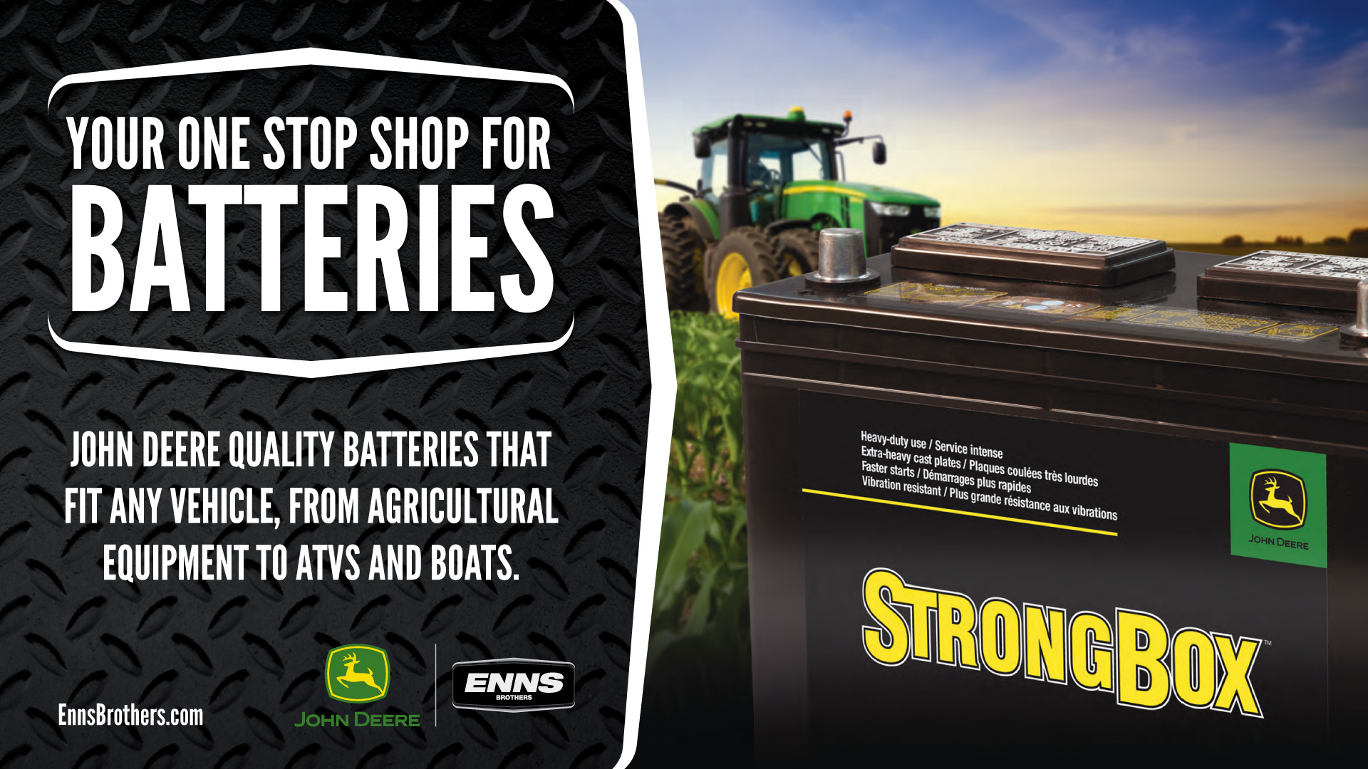 Go to ennsbrothers.com (--john-deere-batteries subpage)